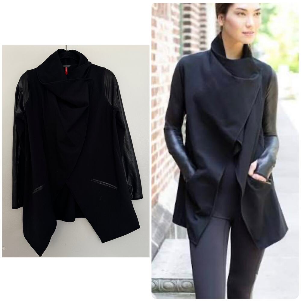 SPANX Faux Leather Drape Front Jacket in Very Black